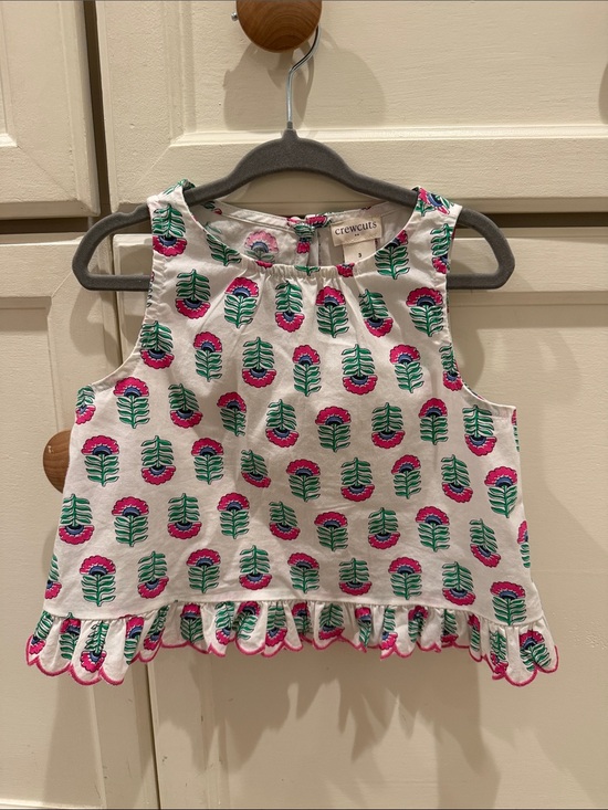 Crewcuts Other - Crewcuts White Sleeveless Top with Pink & Green Floral Print